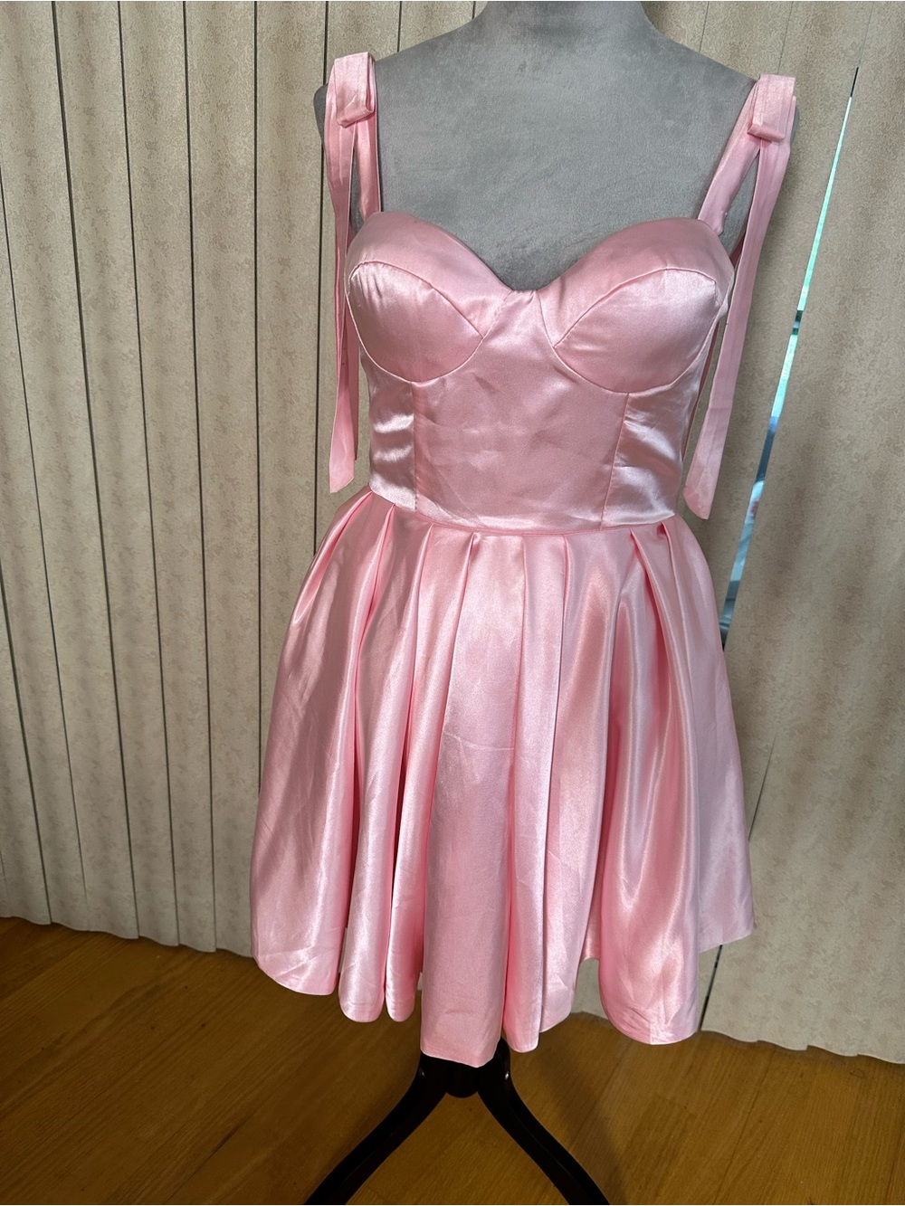 Pink Satin Lace-Up Back Mini Dress